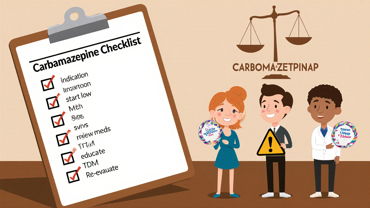 Checklist clipboard with drug alternatives, each holding icons for advantages and concerns.