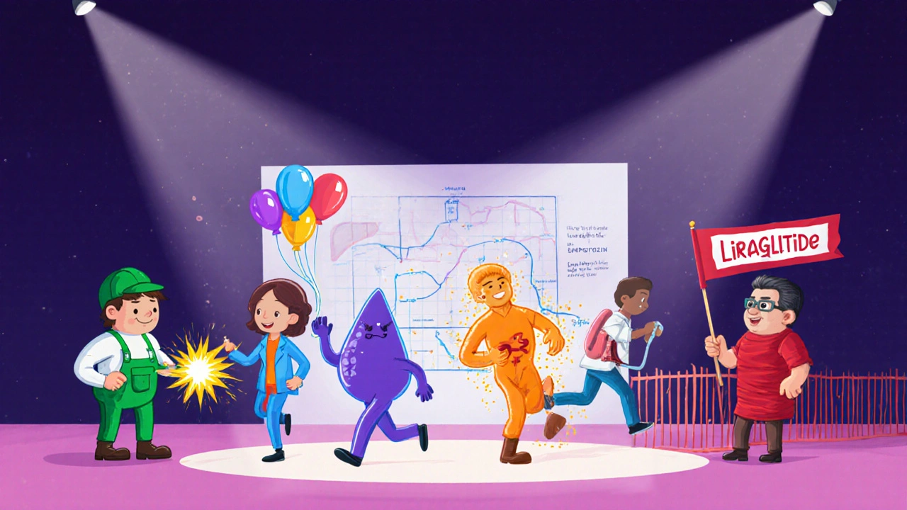 Personified drug characters illustrate how each diabetes medication works.