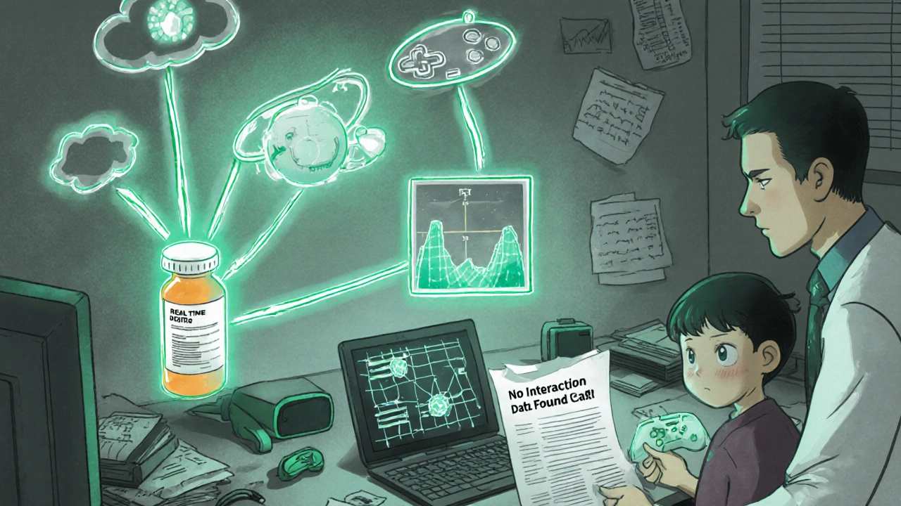 A doctor puzzled by digital health data streams connected to prescriptions, with no system to track drug interactions.