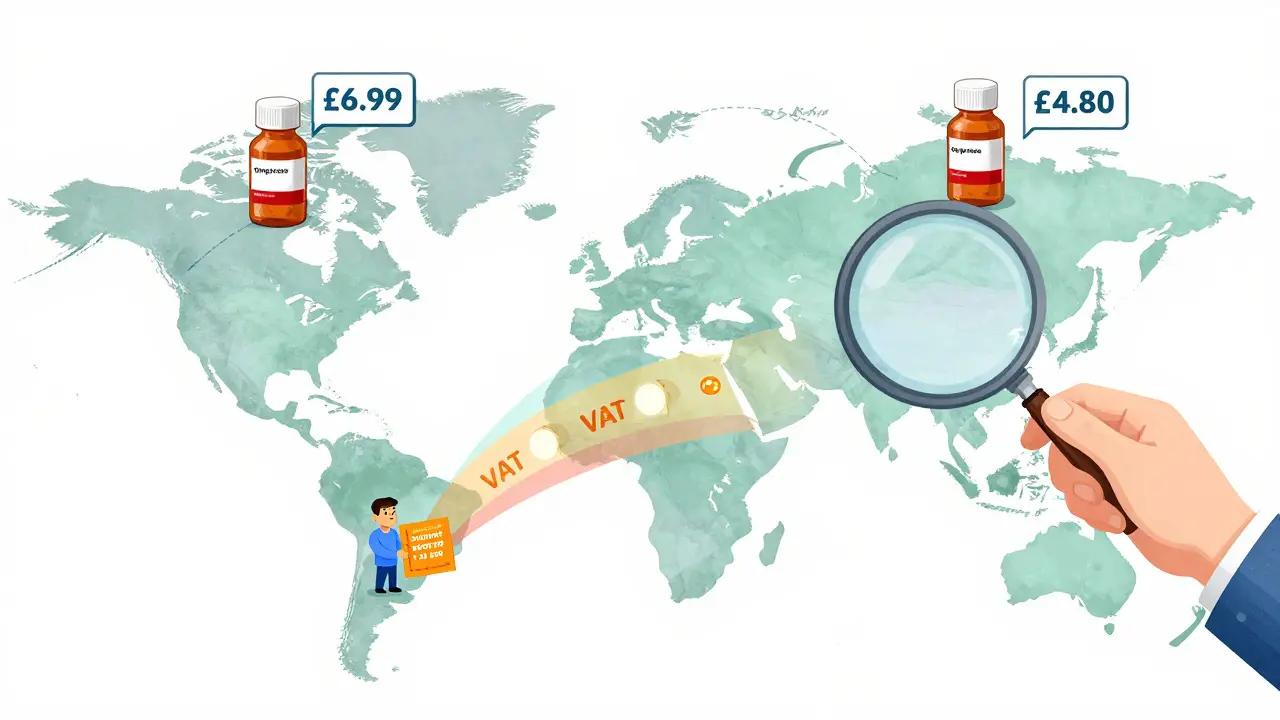 A global map showing price differences for the same medication across European countries.