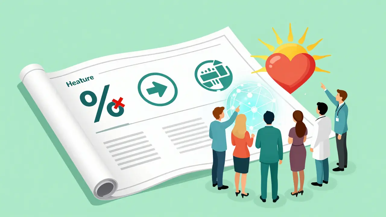 Conceptual illustration of a health access blueprint with icons for lower taxes and big data.